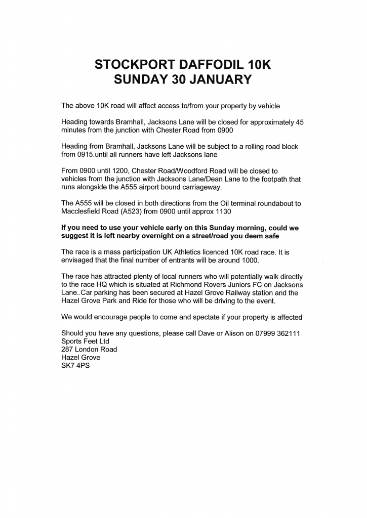 Road Closure Info Stockport 10K Road Race 2024 Stockport Daffodil 10K