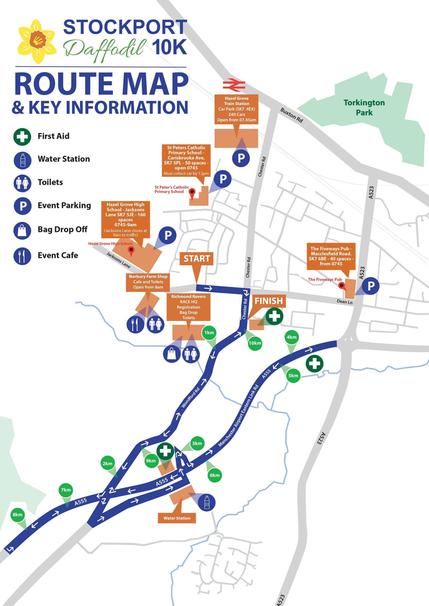 Route Map Stockport 10K Road Race 2024 Stockport Daffodil 10K